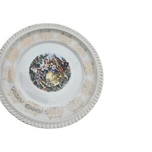 The Harker Pottery Co 22kt Gold “Colonial” scene 10” Dessert Plate